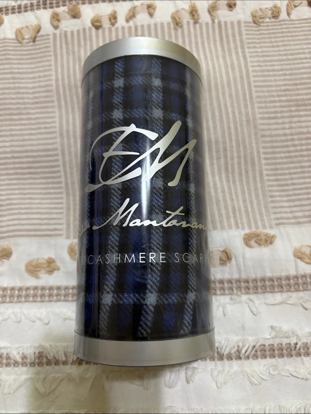 Montarano Cashmere Scarf in Navy Black Plaid